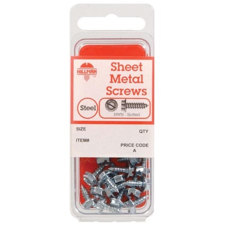 Hillman Sheet Metal Screw, #14 x 1 in, Zinc Plated Steel Flange Hex Head Hex Drive, 10 PK 5102819
